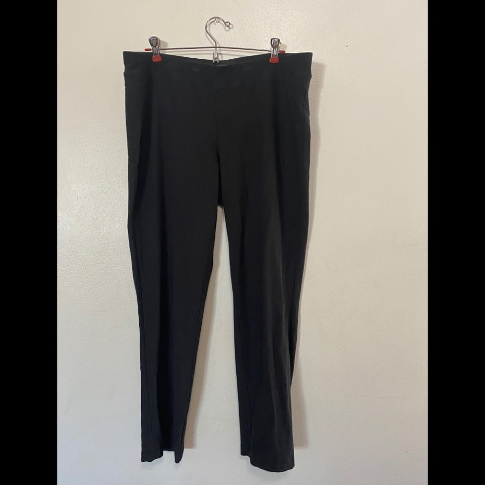 Eileen Fisher Black Slim Ankle Pull-On Pants | Organic Cotton Blend | Size Large